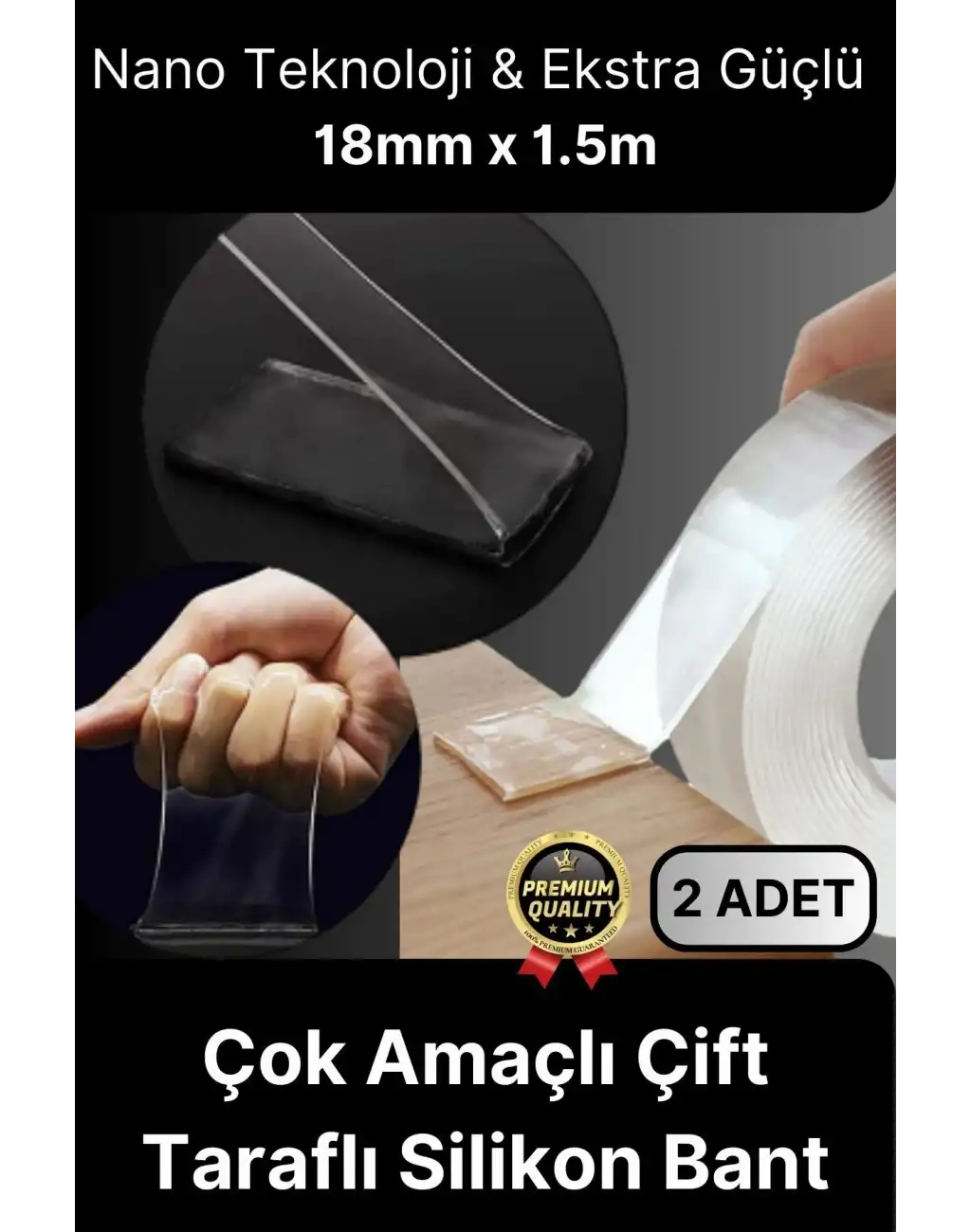 Çok Amaçlı İzolasyon Hava Su Sızdırmaz Çift Taraflı Silikon Şeffaf Nano Bant 18mm x 1.5m - 2 Adet