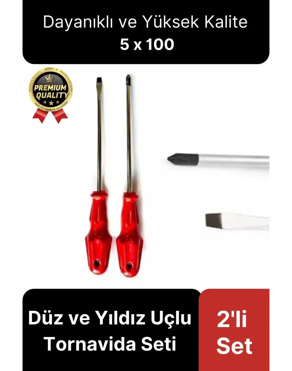 Yüksek Kalite Dayanıklı Pratik Ergonomik Tamir Vidalama Düz ve Yıldız Uçlu 2li Tornavida Seti 5x100