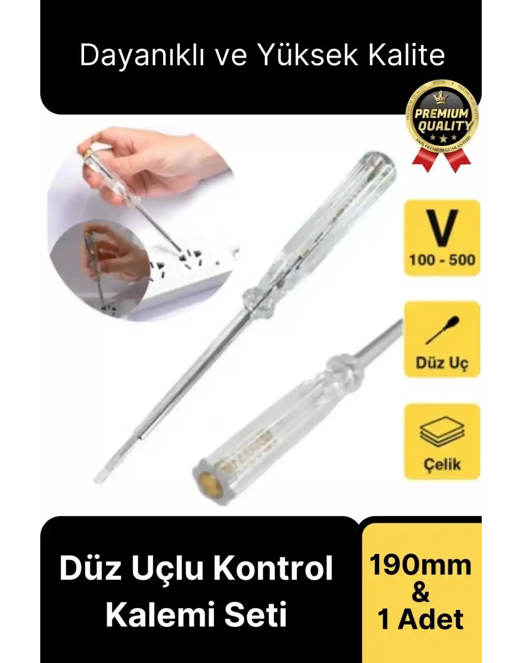 Özel Üretim Ev Ofis Akım Test Uzun Vida Tornavida Düz Uçlu Elektrik Kontrol Kalemi Seti 190mm-1 Adet
