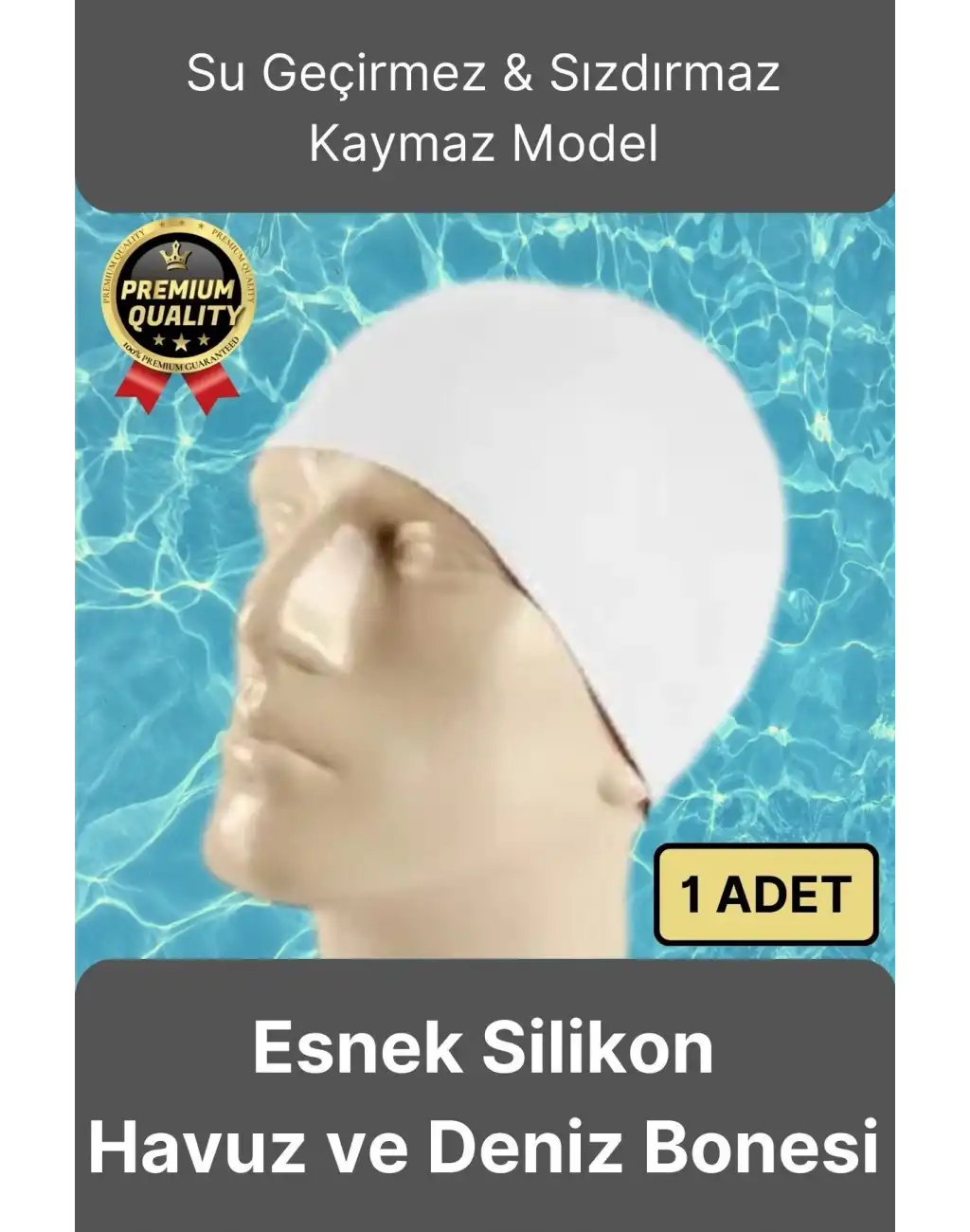 Premium Su Geçirmez Sızdırmaz Kaymaz Elastik Yüzme Şapkası Kaliteli Silikon Deniz Havuz Yüzme Bonesi