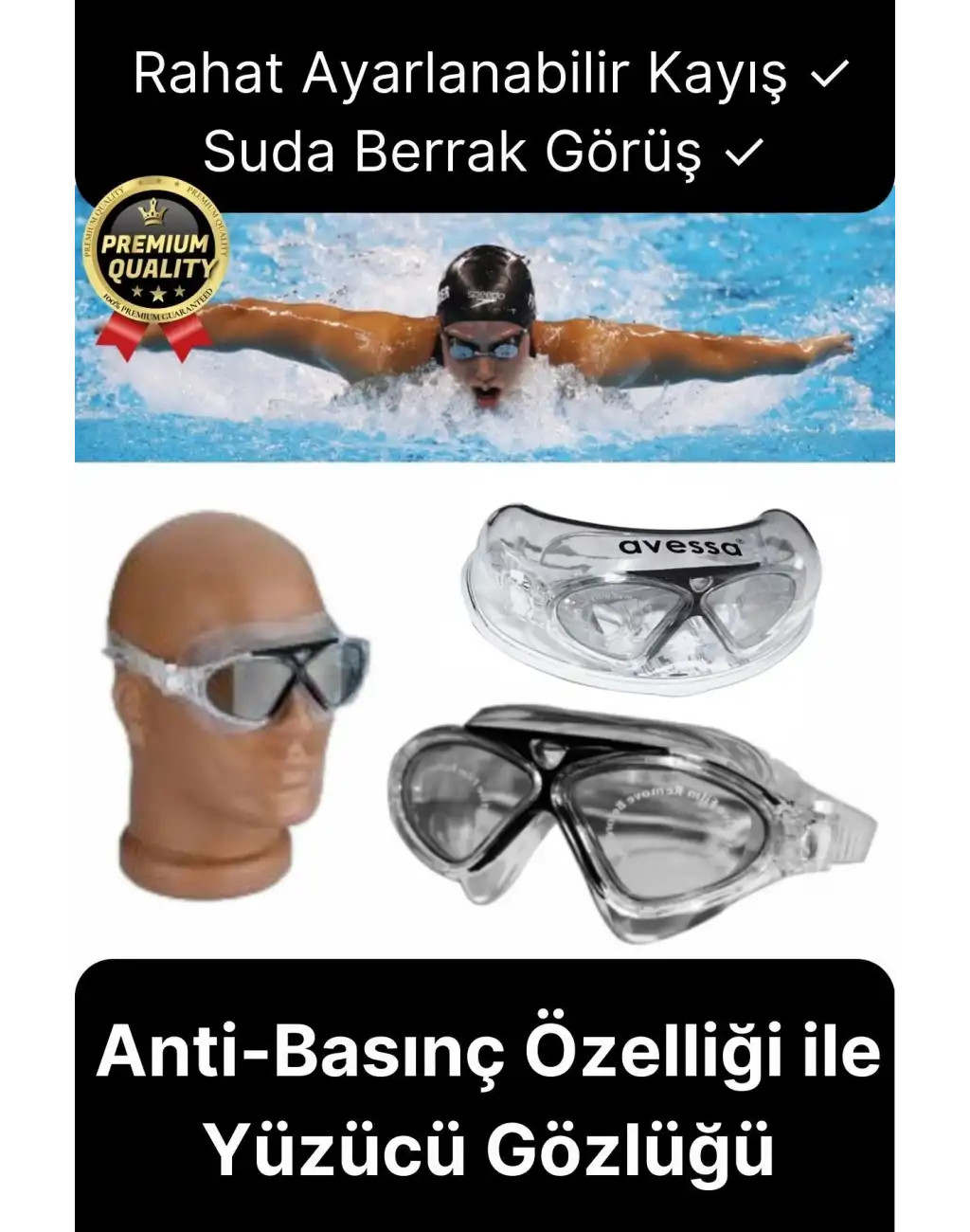 Deluxe Ayarlanabilir Kayış Deniz Havuz Su Geçirmez Plastik Antifog Kutulu Yetişkin Yüzücü Gözlüğü