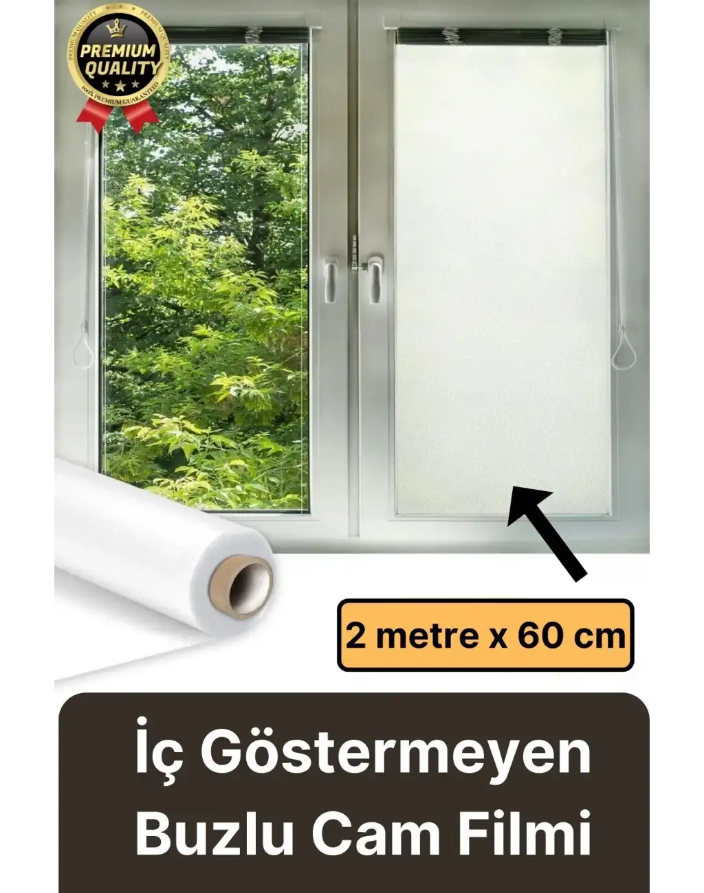 Premium UV Engelleyici İçeriyi Göstermeyen Yapışkan İz Bırakmaz Ofis Ev Buzlu Cam Filmi 2 mt x 60 cm
