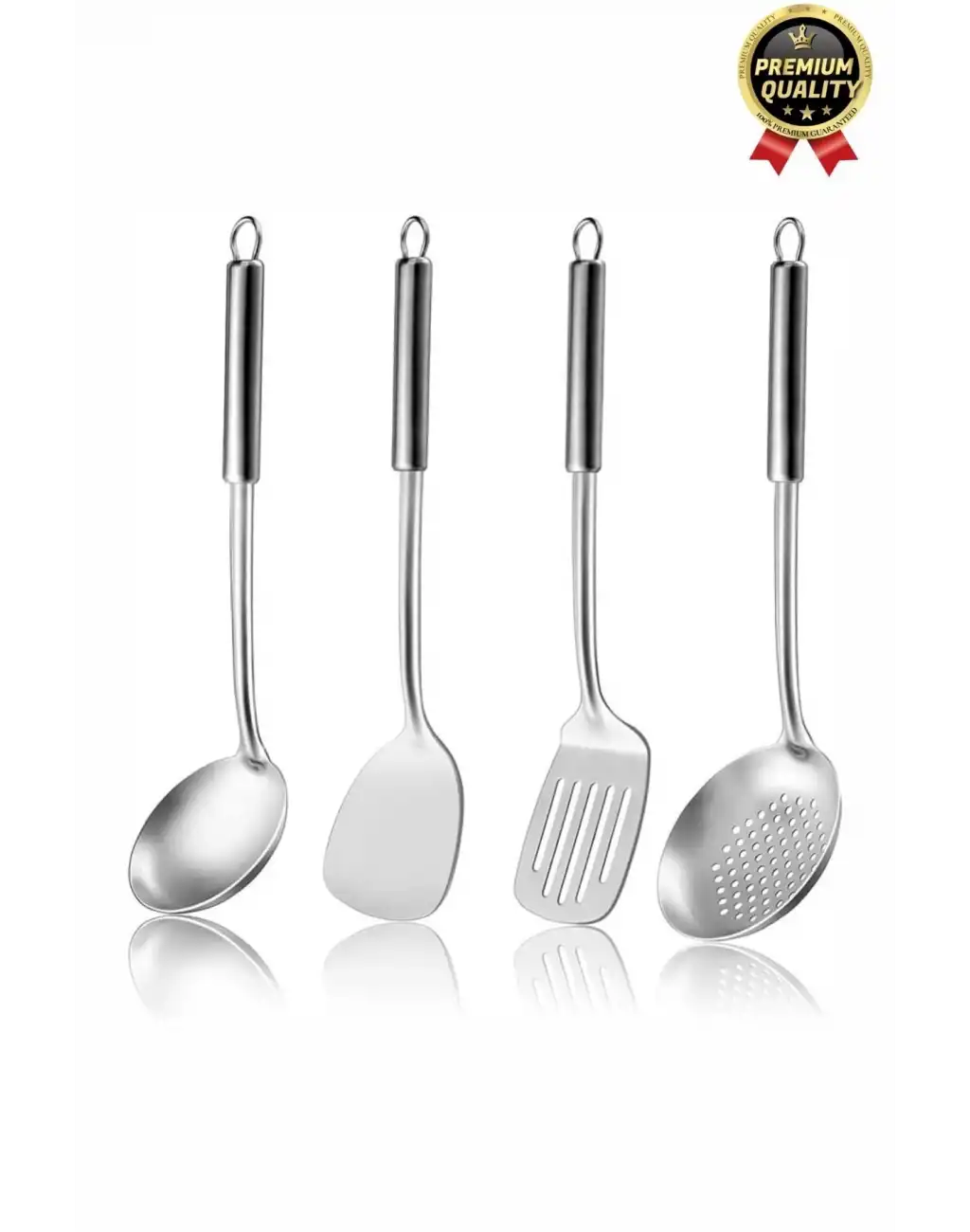 Çok Amaçlı Paslanmaz Çelik Isıya Dayanıklı Saplı Spatula Kepçe 5 Parça Standlı Mutfak Servis Seti