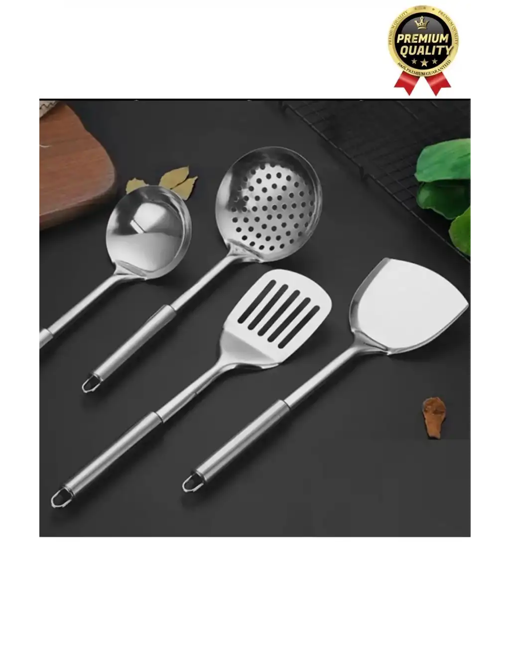 Çok Amaçlı Paslanmaz Çelik Isıya Dayanıklı Saplı Spatula Kepçe 5 Parça Standlı Mutfak Servis Seti