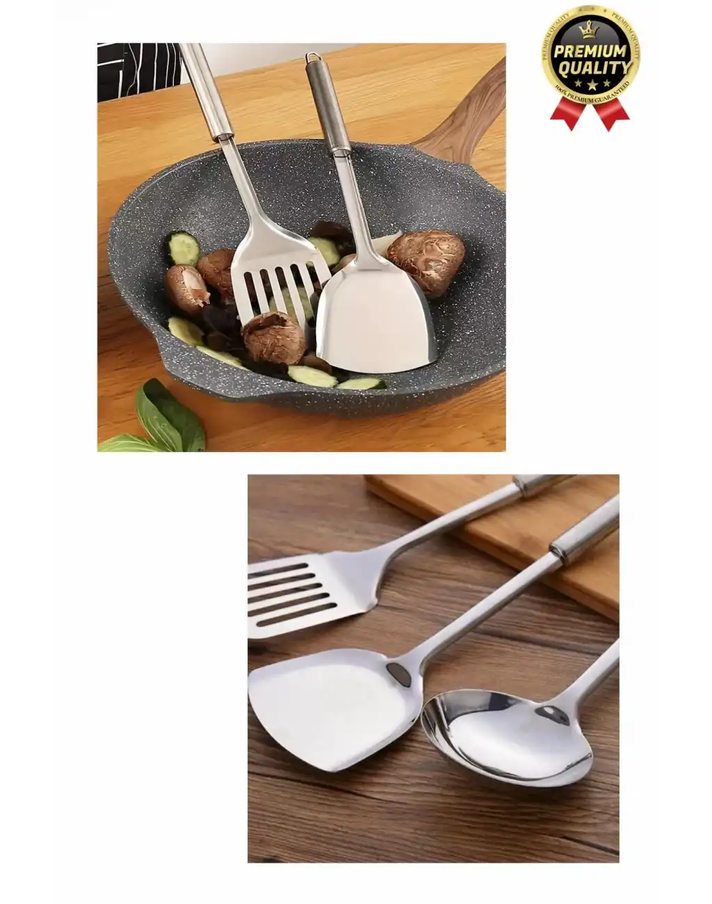 Çok Amaçlı Paslanmaz Çelik Isıya Dayanıklı Saplı Spatula Kepçe 5 Parça Standlı Mutfak Servis Seti