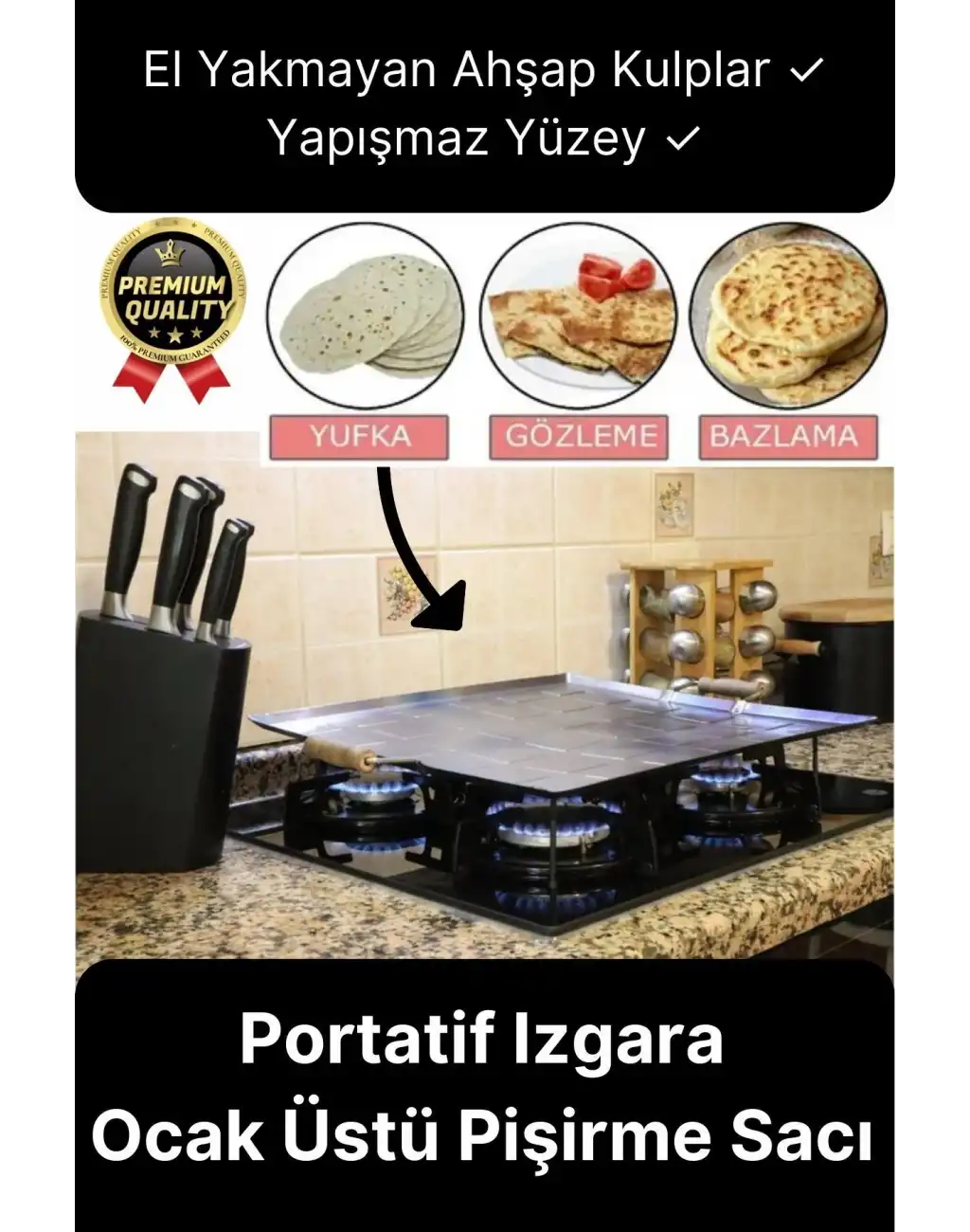 Özel Üretim Yapışmaz Ahşap Kulplu Yufka Ekmek Gözleme Hamur Mangal Izgara Ocak Üstü Pişirme Sacı