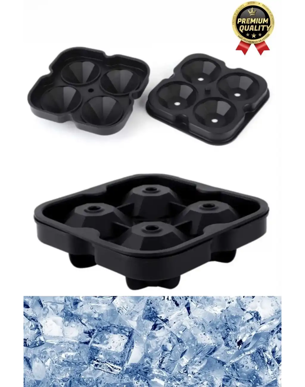 Kolay Kullanım Şık Silikon 4 Gözlü Esnek Buzluk Bar Kokteyl İçecek Elmas Şekilli Buz Yapma Kalıbı
