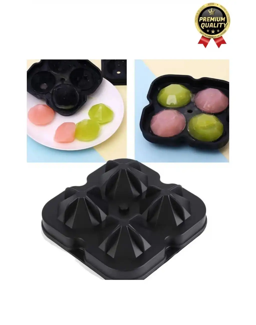 Kolay Kullanım Şık Silikon 4 Gözlü Esnek Buzluk Bar Kokteyl İçecek Elmas Şekilli Buz Yapma Kalıbı