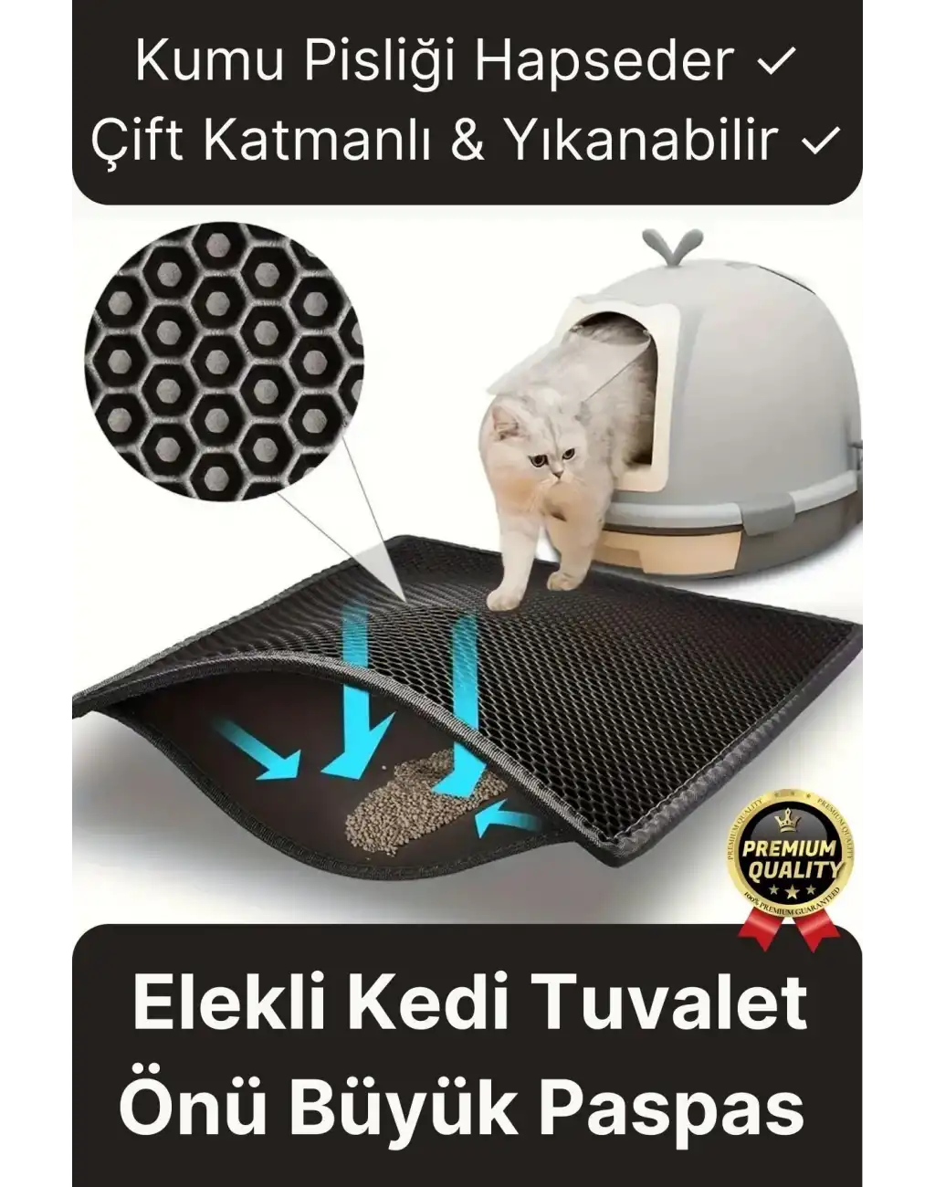 Özel Üretim Çift Katmanlı Yıkanabilir Kumu Pisliği Hapseden Büyük Elekli Kedi Tuvalet Önü Paspası
