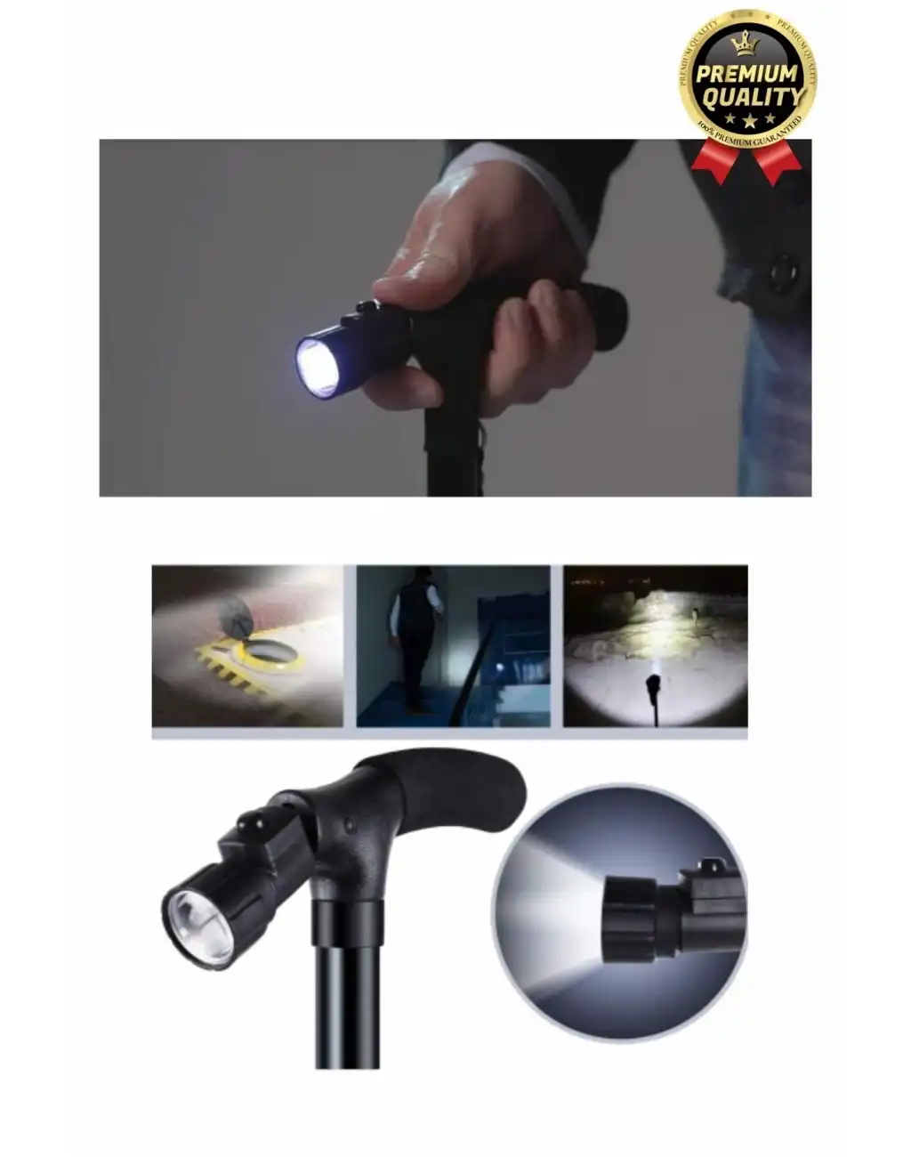 Çok Fonksiyonlu Kaymaz Ayaklı Katlanabilir Dağçı Ve Yaşlılar İçin Led Işıklı Fenerli Yürüyüş Bastonu