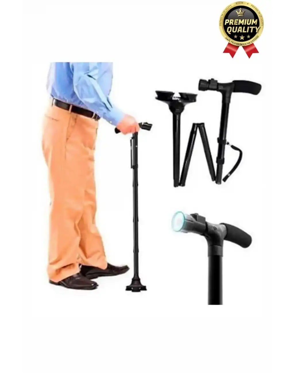 Çok Fonksiyonlu Kaymaz Ayaklı Katlanabilir Dağçı Ve Yaşlılar İçin Led Işıklı Fenerli Yürüyüş Bastonu