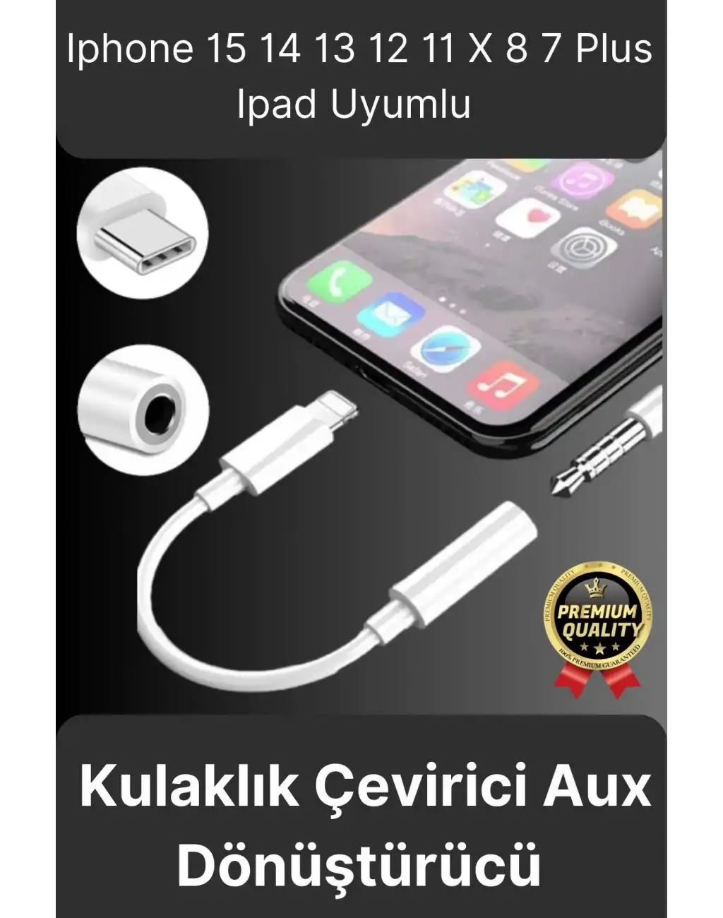 Premium Iphone 15 14 13 12 11 X 8 7 Plus Ipad Kulaklık Uyumlu Lightning Aux Çevirici Dönüştürücü
