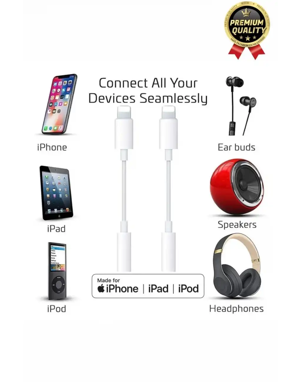 Premium Iphone 15 14 13 12 11 X 8 7 Plus Ipad Kulaklık Uyumlu Lightning Aux Çevirici Dönüştürücü