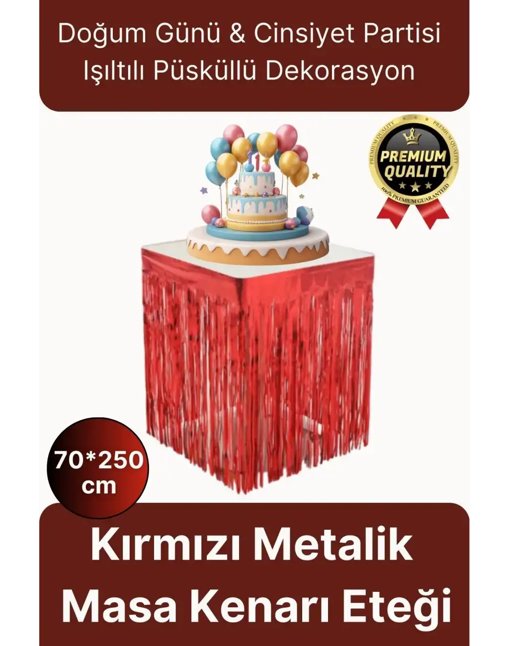 Premium Dekorasyon Püsküllü Işıltılı Doğum Günü Cinsiyet Partisi Kırmızı Masa Kenarı Eteği 70*250cm