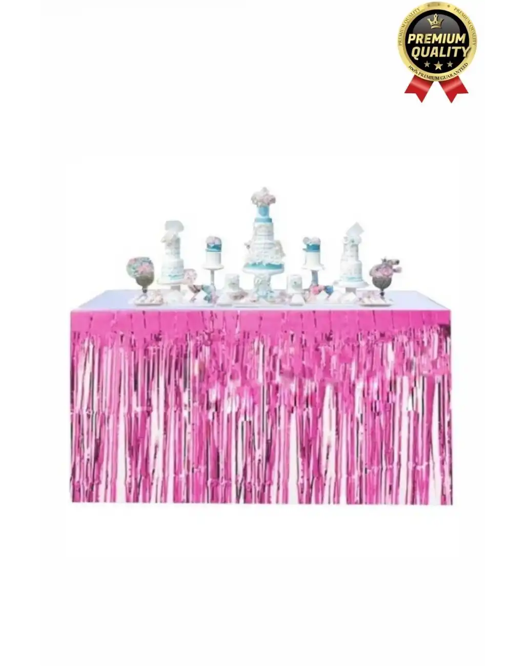 Premium Dekorasyon Püsküllü Işıltılı Doğum Günü Cinsiyet Partisi Pembe Masa Kenarı Eteği 70*250cm