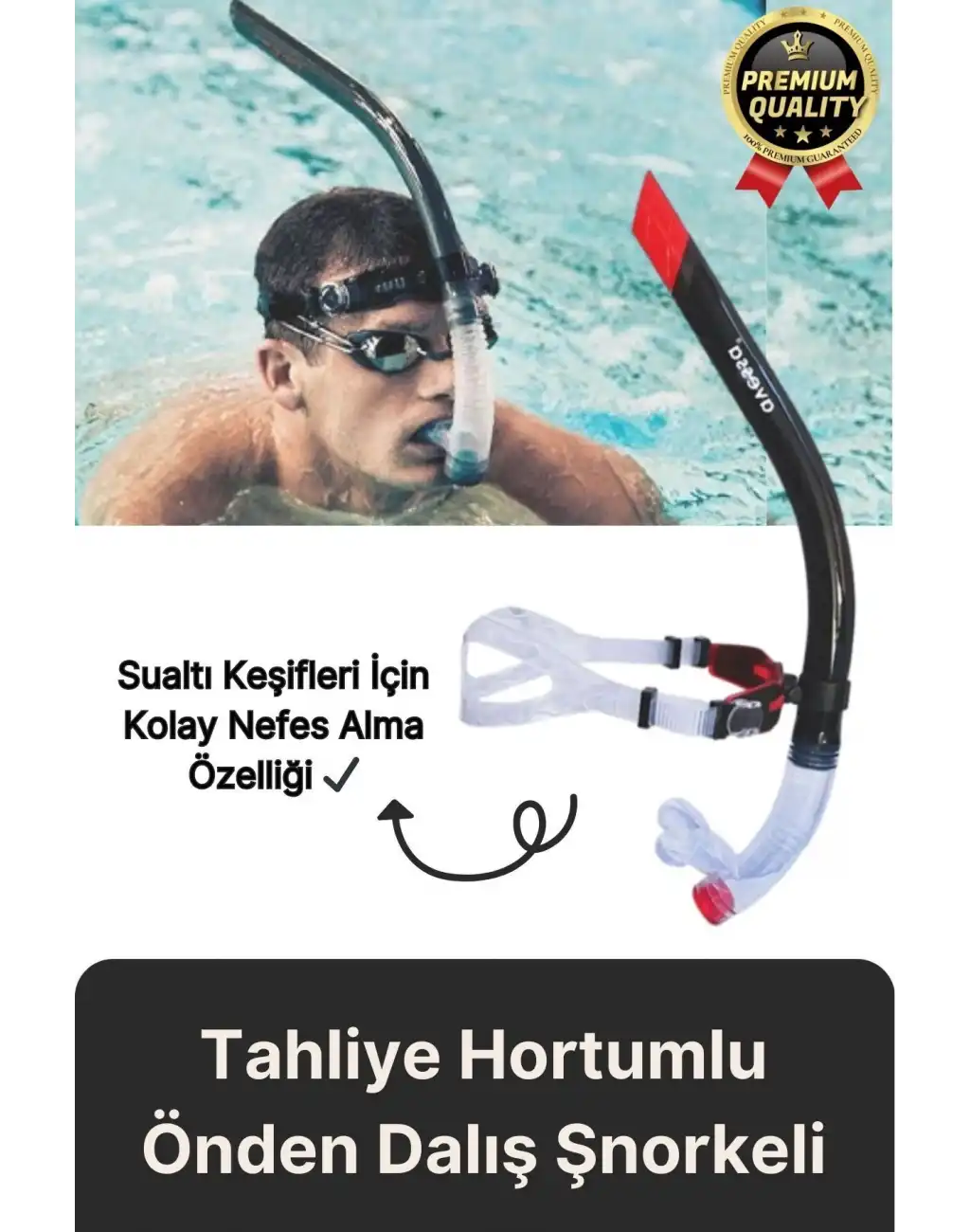 Yüksek Kalite Silikon Siyah Tahliye Hortumlu Deniz Havuz Önden Su Altı Eğitim Dalış Şnorkeli-1 Adet