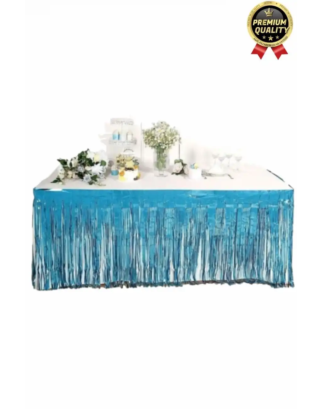 Premium Dekorasyon Püsküllü Işıltılı Doğum Günü Cinsiyet Partisi Mavi Masa Kenarı Eteği 70*250cm