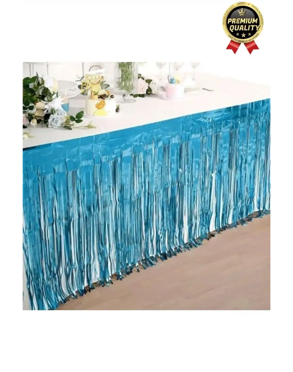 Premium Dekorasyon Püsküllü Işıltılı Doğum Günü Cinsiyet Partisi Mavi Masa Kenarı Eteği 70*250cm