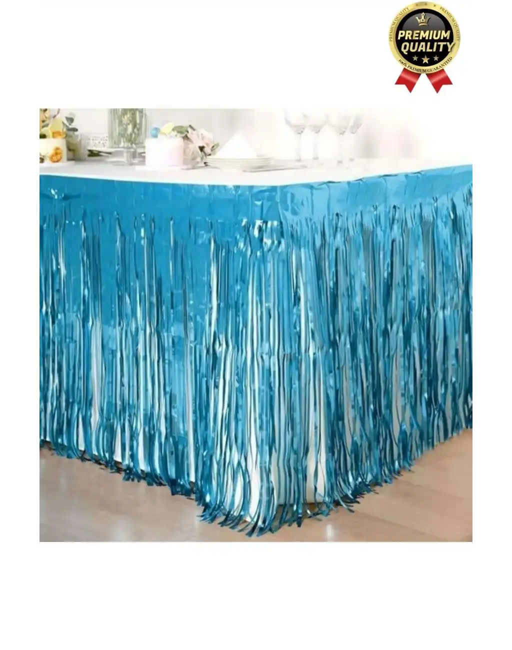 Premium Dekorasyon Püsküllü Işıltılı Doğum Günü Cinsiyet Partisi Mavi Masa Kenarı Eteği 70*250cm