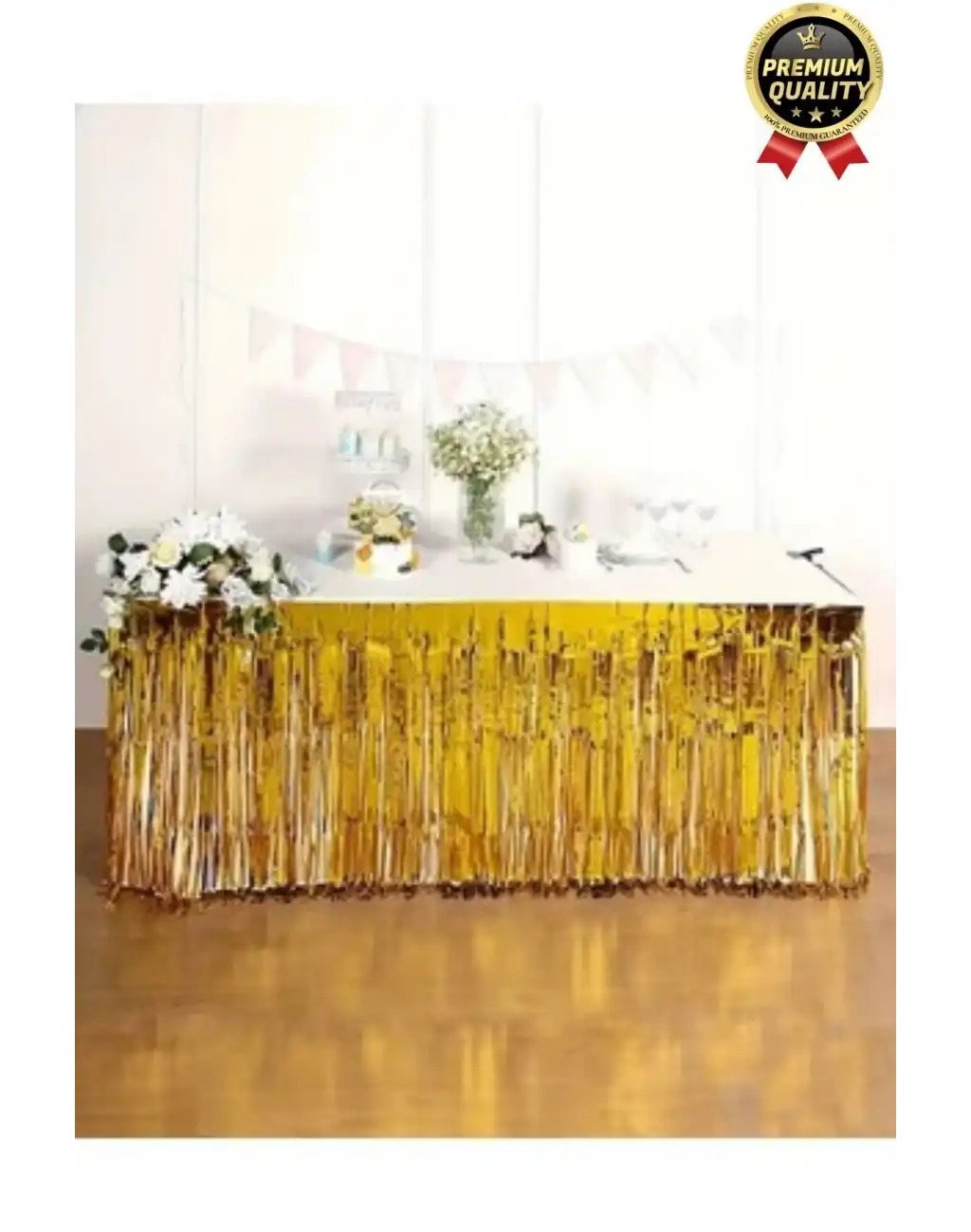 Premium Dekorasyon Püsküllü Işıltılı Doğum Günü Cinsiyet Partisi Sarı Masa Kenarı Eteği 70*250cm