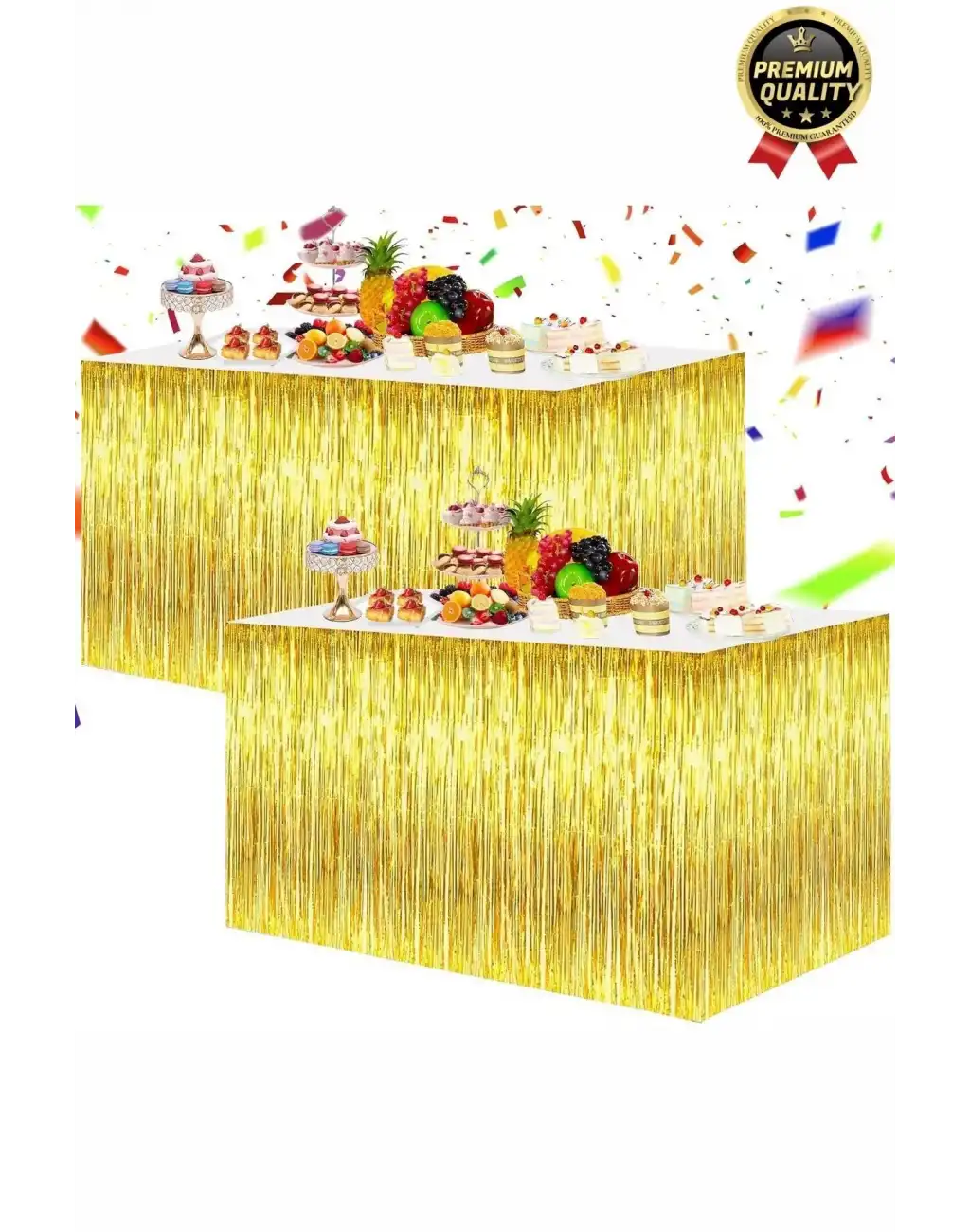 Premium Dekorasyon Püsküllü Işıltılı Doğum Günü Cinsiyet Partisi Sarı Masa Kenarı Eteği 70*250cm