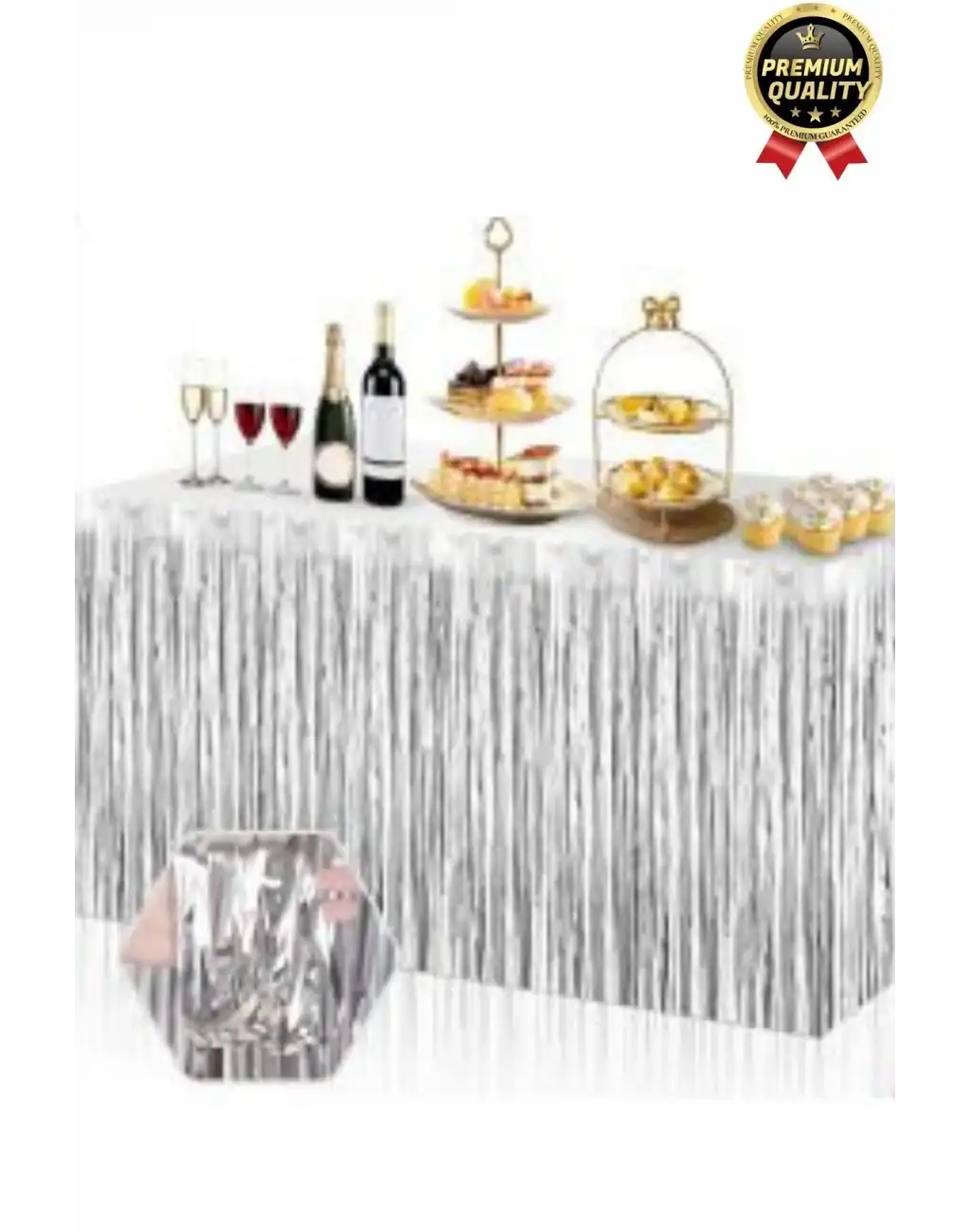 Premium Dekorasyon Püsküllü Işıltılı Doğum Günü Cinsiyet Partisi Gümüş Masa Kenarı Eteği 70*250cm