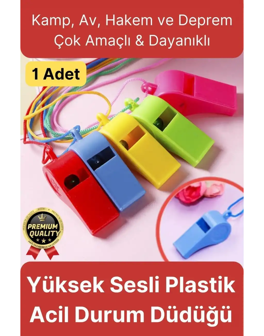 Çok Amaçlı Yüksek Sesli Renkli Kamp Av Spor Deprem Çağrı Hakem Plastik Acil Durum Düdüğü - 1 Adet