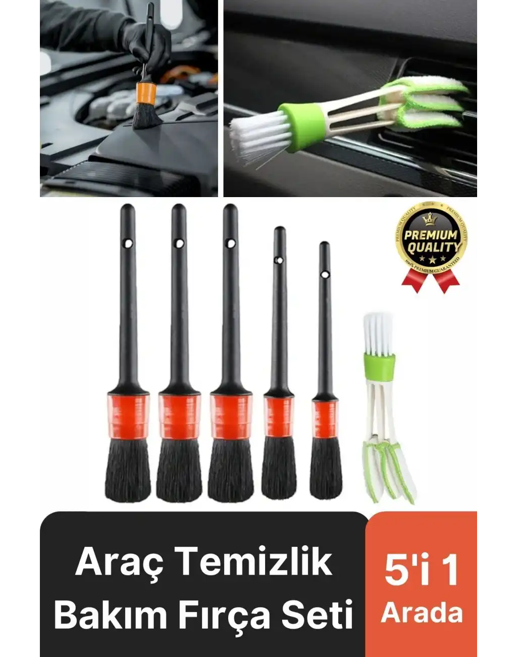 Özel Üretim Yumuşak Kıllı İç Dış Detaylı Oto Araç Araba Klima Uyumlu Temizlik Bakım Fırça Seti 5+1