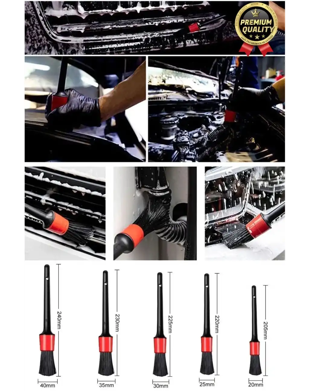 Özel Üretim Yumuşak Kıllı İç Dış Detaylı Oto Araç Araba Klima Uyumlu Temizlik Bakım Fırça Seti 5+1