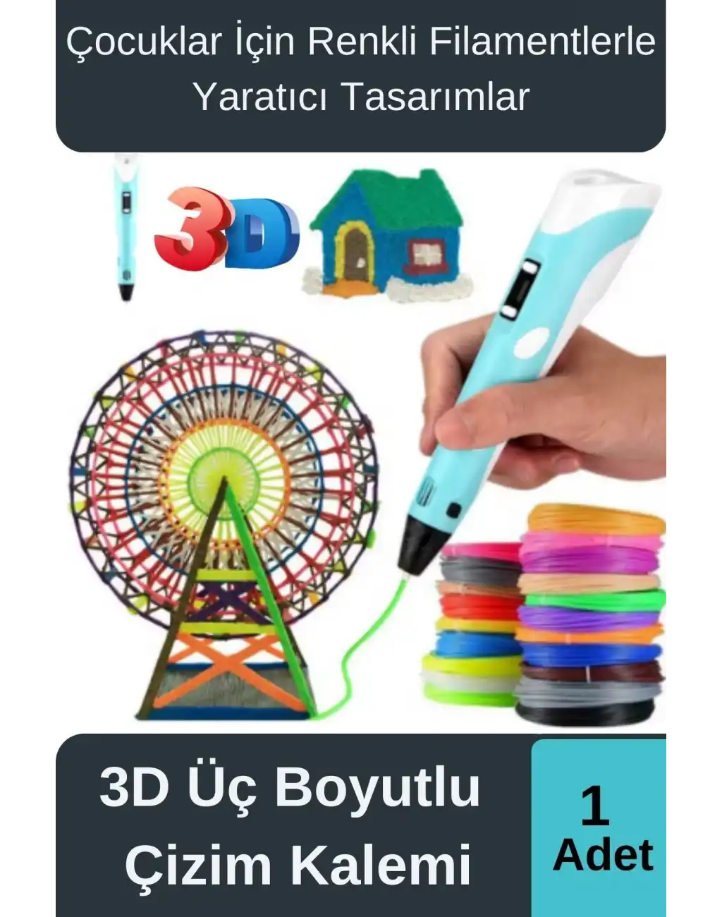 Çok Amaçlı Eğlence Hobi ABS Plastik Filament 3D Çocuk Renkli Üç Boyutlu Çizim Yazıcı Kalem Printer