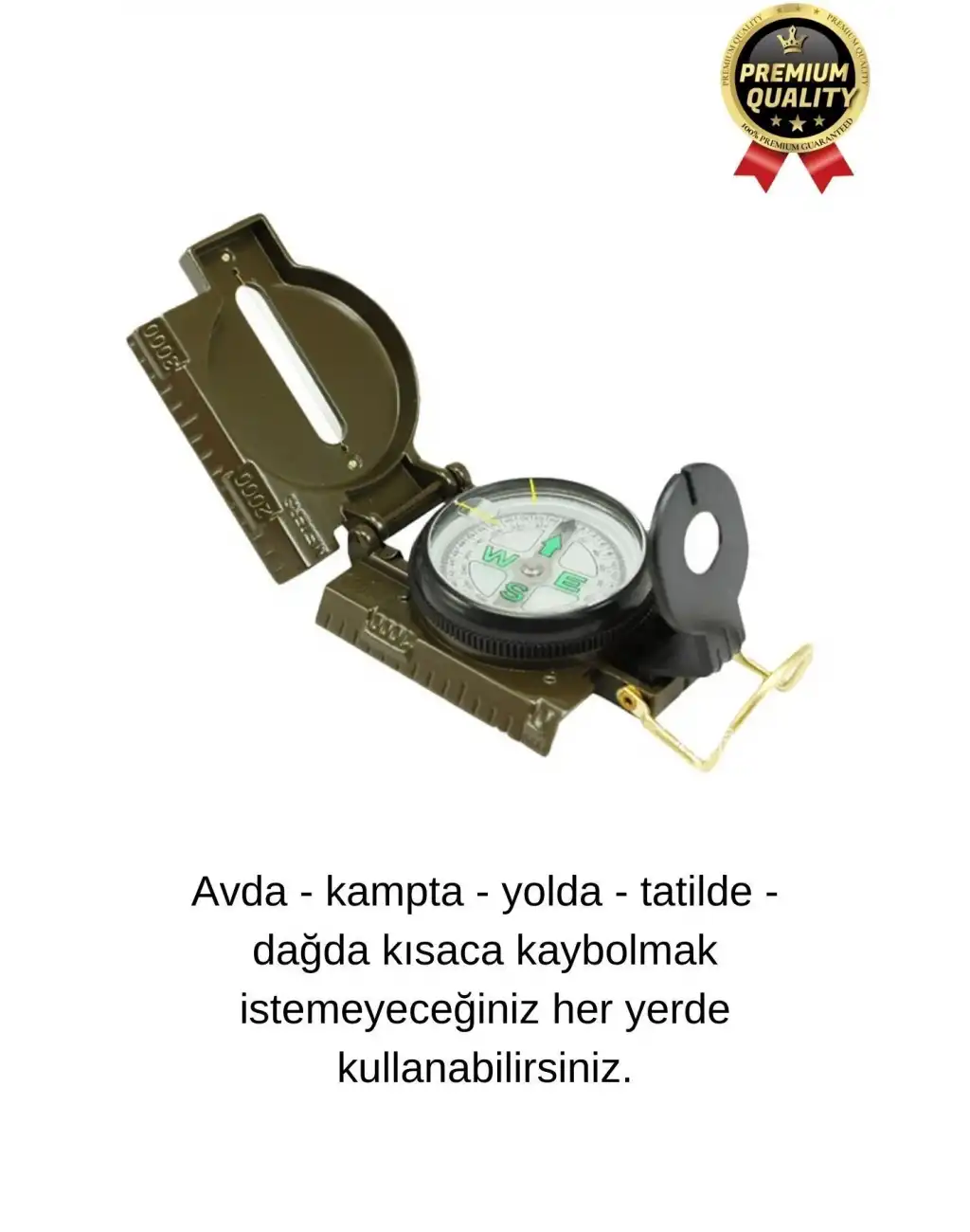 Premium Metal Taşınabilir Katlanır Tel Kılavuzlu Büyüteçli Göstergeli Ordu Yeşili Kamp Askeri Pusula