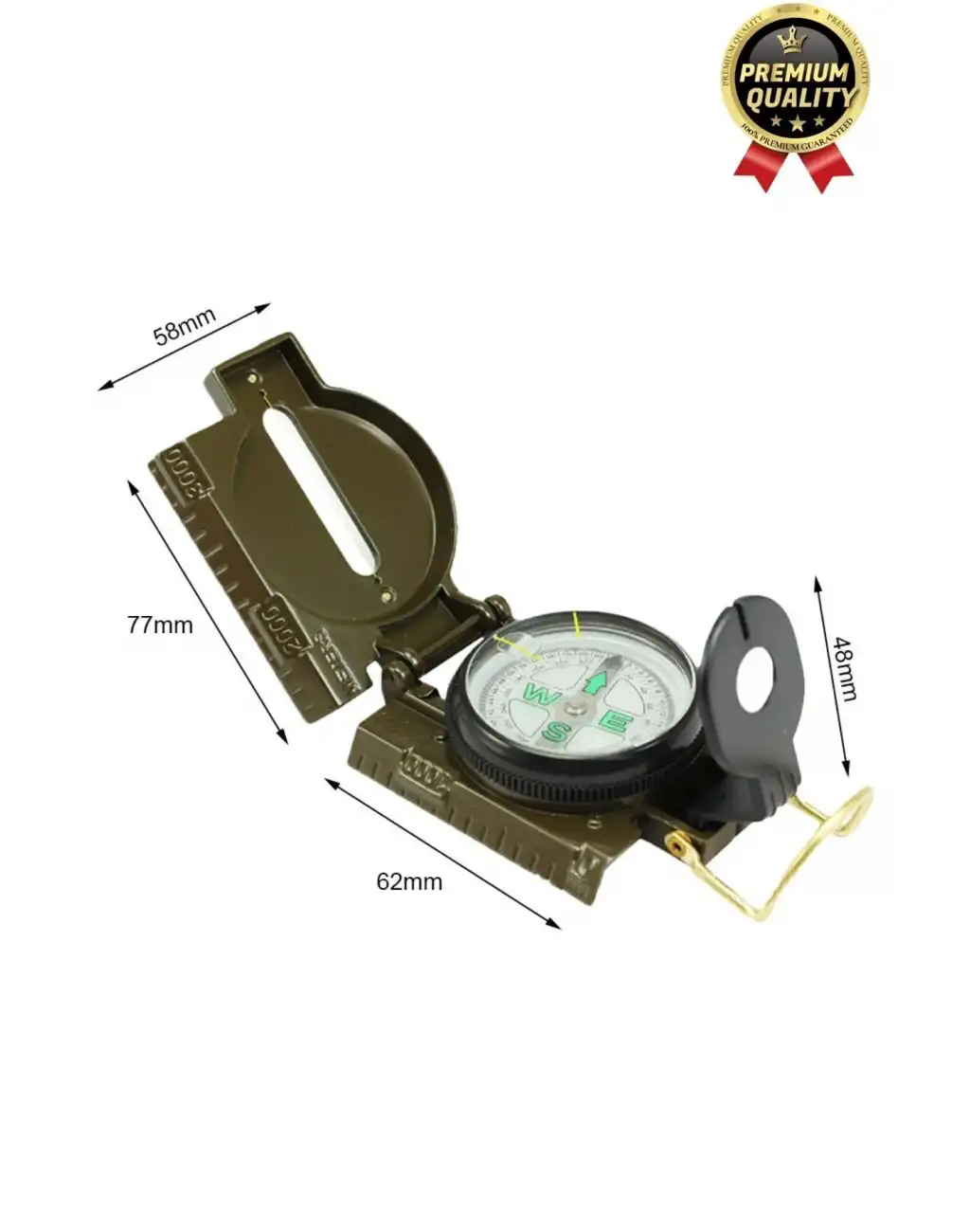 Premium Metal Taşınabilir Katlanır Tel Kılavuzlu Büyüteçli Göstergeli Ordu Yeşili Kamp Askeri Pusula