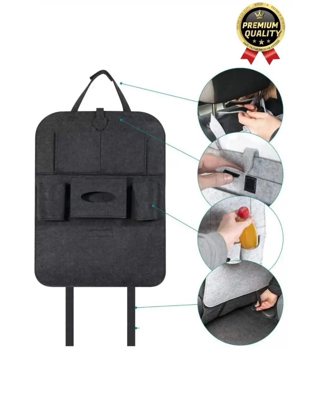 Özel Üretim Oto Aksesuarı 7 Cepli Keçe Koltuk Arkası Organizeri Araç İçi Eşya Çanta Düzenleyici