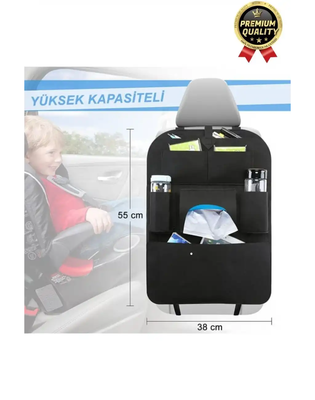 Özel Üretim Oto Aksesuarı 7 Cepli Keçe Koltuk Arkası Organizeri Araç İçi Eşya Çanta Düzenleyici