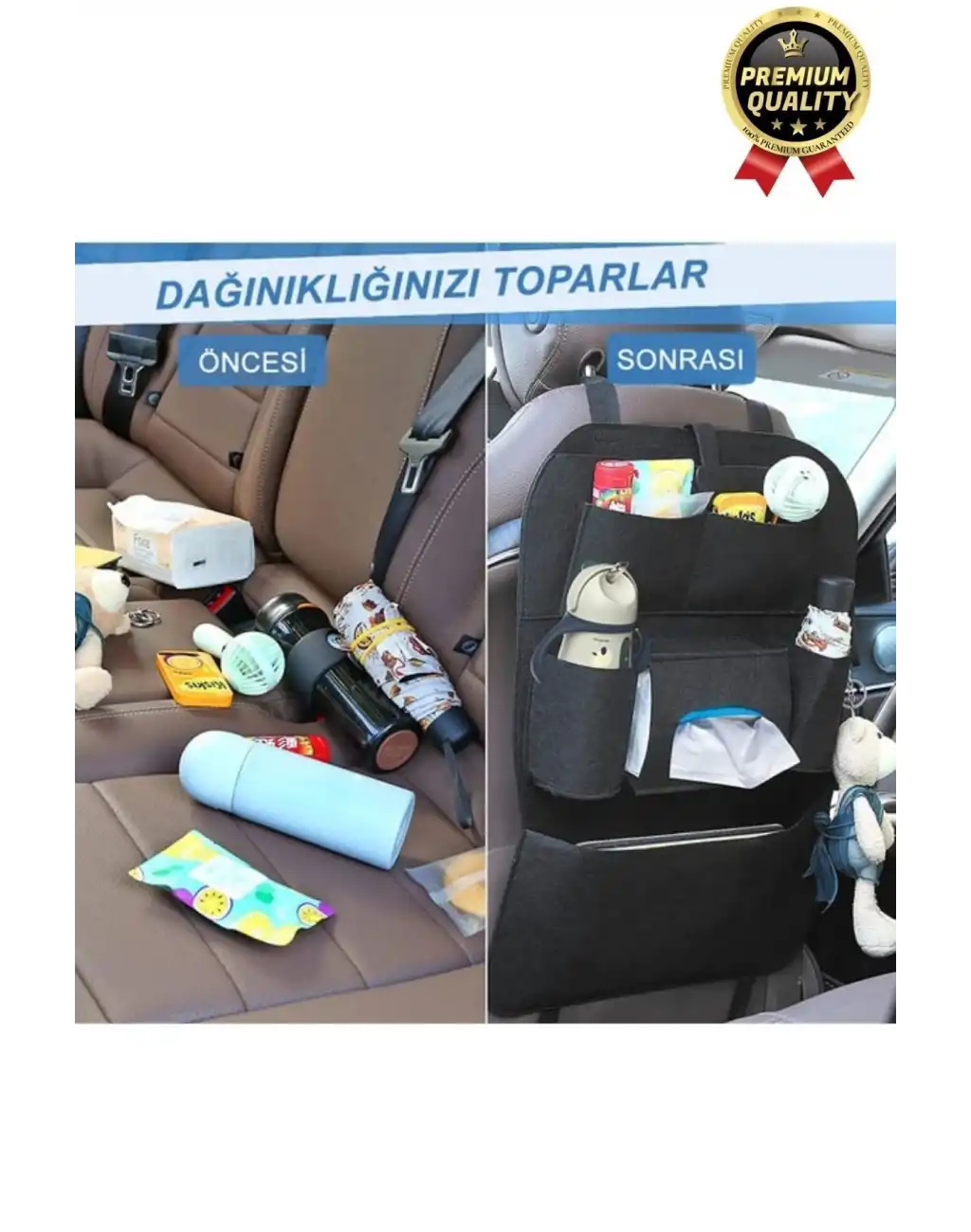 Özel Üretim Oto Aksesuarı 7 Cepli Keçe Koltuk Arkası Organizeri Araç İçi Eşya Çanta Düzenleyici