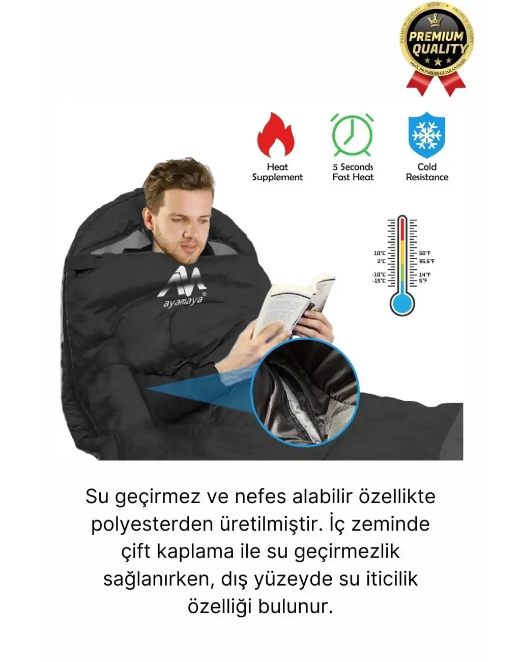 Premium Ultra Konforlu Nefes Alan Çift Kaplama Su Geçirmez Polar Kumaş Kamp Uyku Tulumu -10 Derece