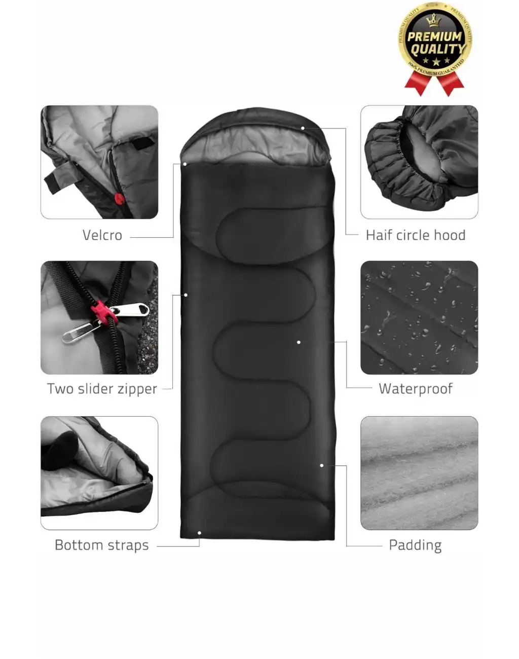 Premium Ultra Konforlu Nefes Alan Çift Kaplama Su Geçirmez Polar Kumaş Kamp Uyku Tulumu -10 Derece