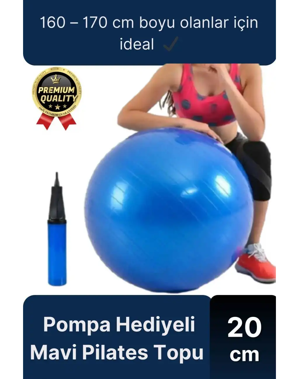 Premium Mini Gymball 20cm Jimnastik Denge Fitness Spor Şişirme Pompası Hediyeli Mavi Pilates Topu