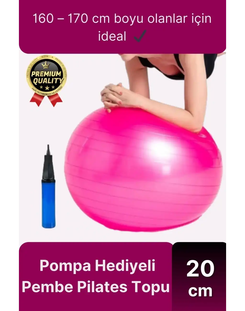 Premium Mini Gymball 20cm Jimnastik Denge Fitness Spor Şişirme Pompası Hediyeli Pembe Pilates Topu