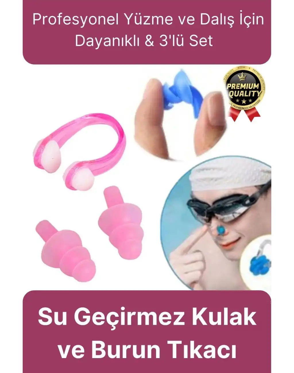 Profesyonel Elastik Silikon Kutulu Yüzme Dalış Uyku için Su Geçirmez Kulak ve Burun Klipsi Tıkacı