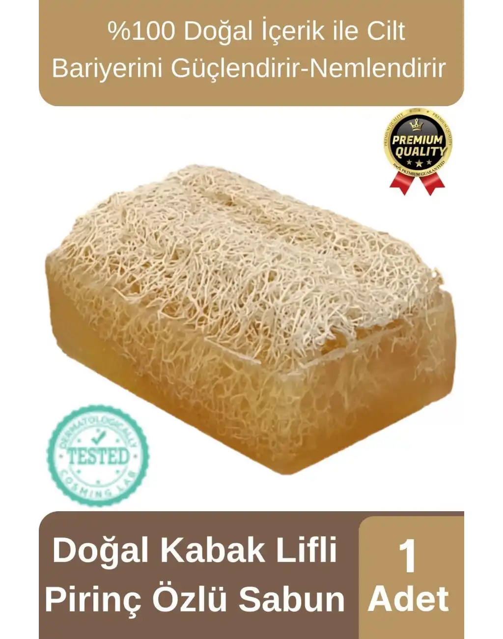 Organik Ferah Koku Cilt Bariyerini Güçlendirir Nemlendirir %100 Doğal Kabak Lifli Pirinç Özlü Sabun