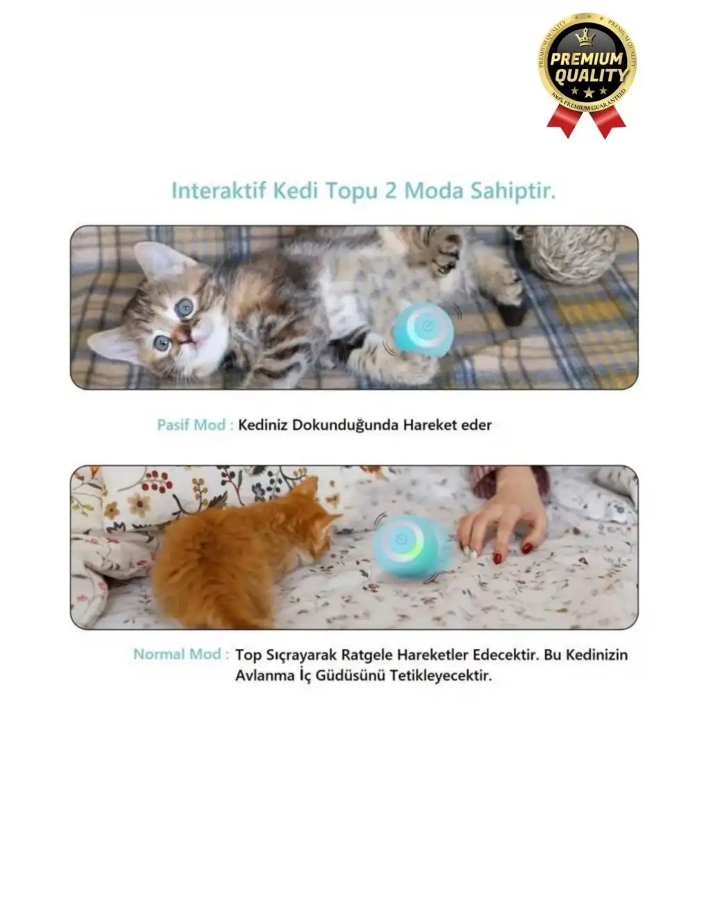 Dayanıklı 3 Modlu Otomatik Hareket Eden Interaktif 360 Derece Dönebilen Oyuncak Kedi Köpek Topu