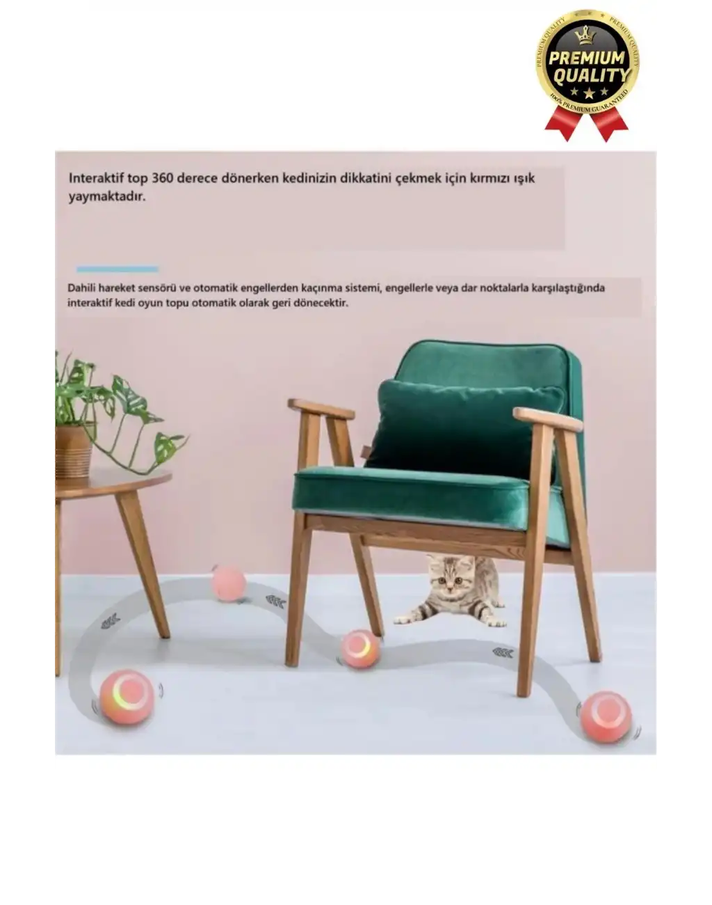 Dayanıklı 3 Modlu Otomatik Hareket Eden Interaktif 360 Derece Dönebilen Oyuncak Kedi Köpek Topu
