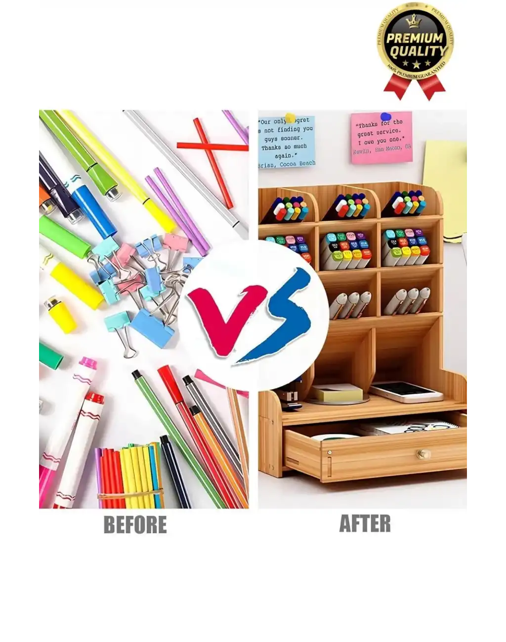 Premium Demonte Ev Ofis Masaüstü Çapraz 9 Bölmeli Kalemlik Çekmeceli Ahşap Organizer Düzenleyici