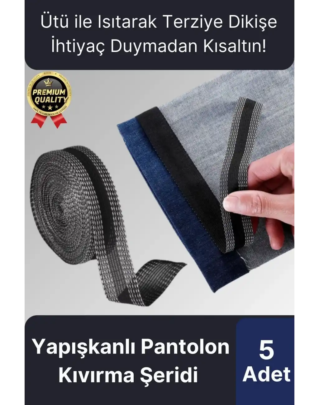 Dayanıklı Polyester Esnek Kendinden Yapışkanlı Pantolon Kumaş Kıvırma Yapıştırma Bandı Şeridi-5 Adet