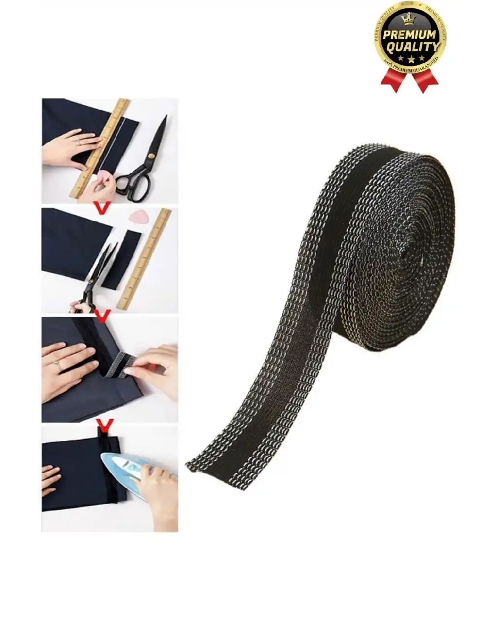 Dayanıklı Polyester Esnek Kendinden Yapışkanlı Pantolon Kumaş Kıvırma Yapıştırma Bandı Şeridi-3 Adet