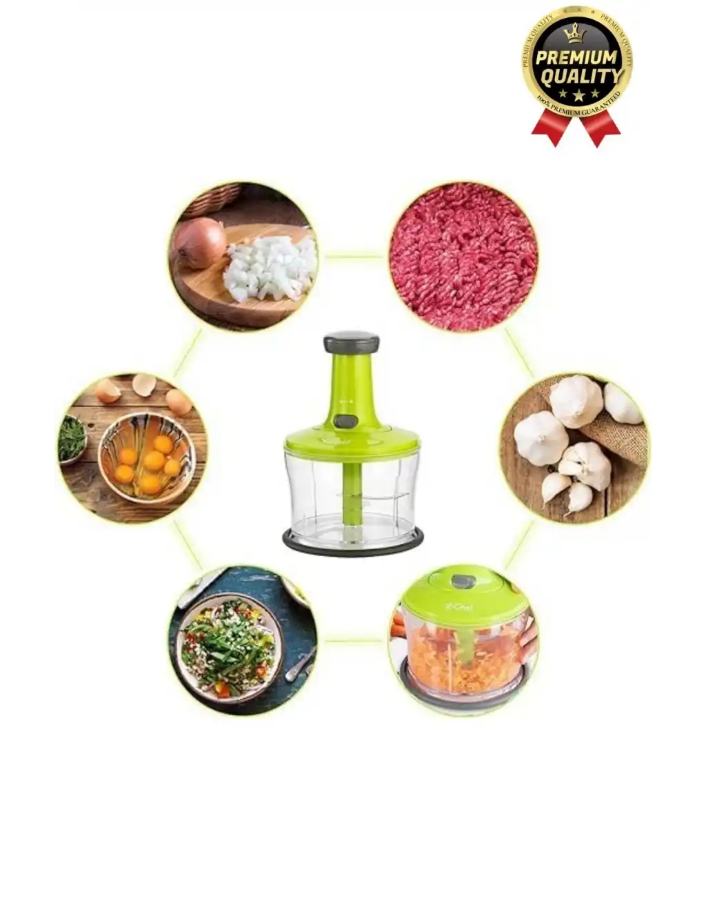 Premium Pratik Paslanmaz Çelik Sebze Meyve Soğan Doğrama Bıçaklı Üstten Basmalı El Rondosu Blender