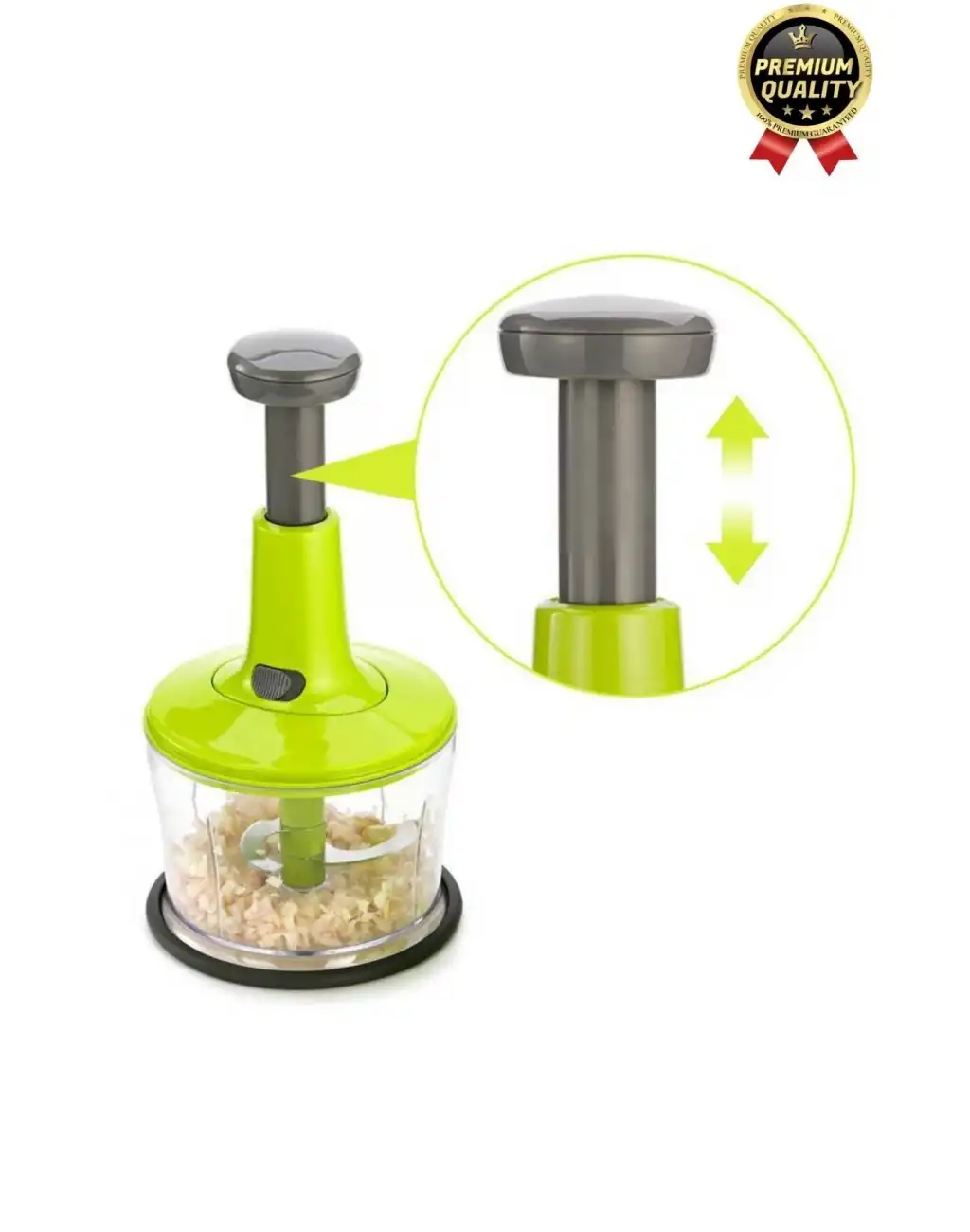 Premium Pratik Paslanmaz Çelik Sebze Meyve Soğan Doğrama Bıçaklı Üstten Basmalı El Rondosu Blender