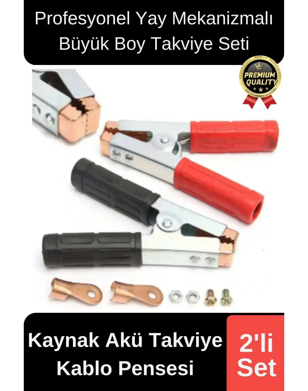 Profesyonel Yay Mekanizmalı Güçlü Artı Eksi Büyük Boy 2li Kaynak Akü Takviye Kablo Maşası Pensesi