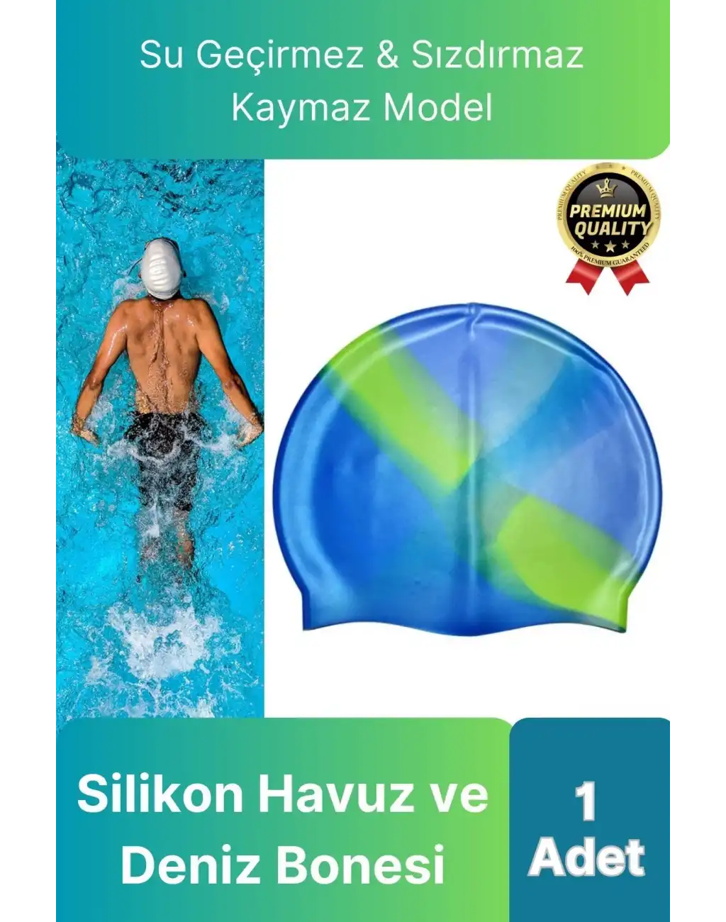 Premium Su Geçirmez Sızdırmaz Kaymaz Elastik Yüzme Şapkası Kaliteli Silikon Deniz Havuz Yüzme Bonesi